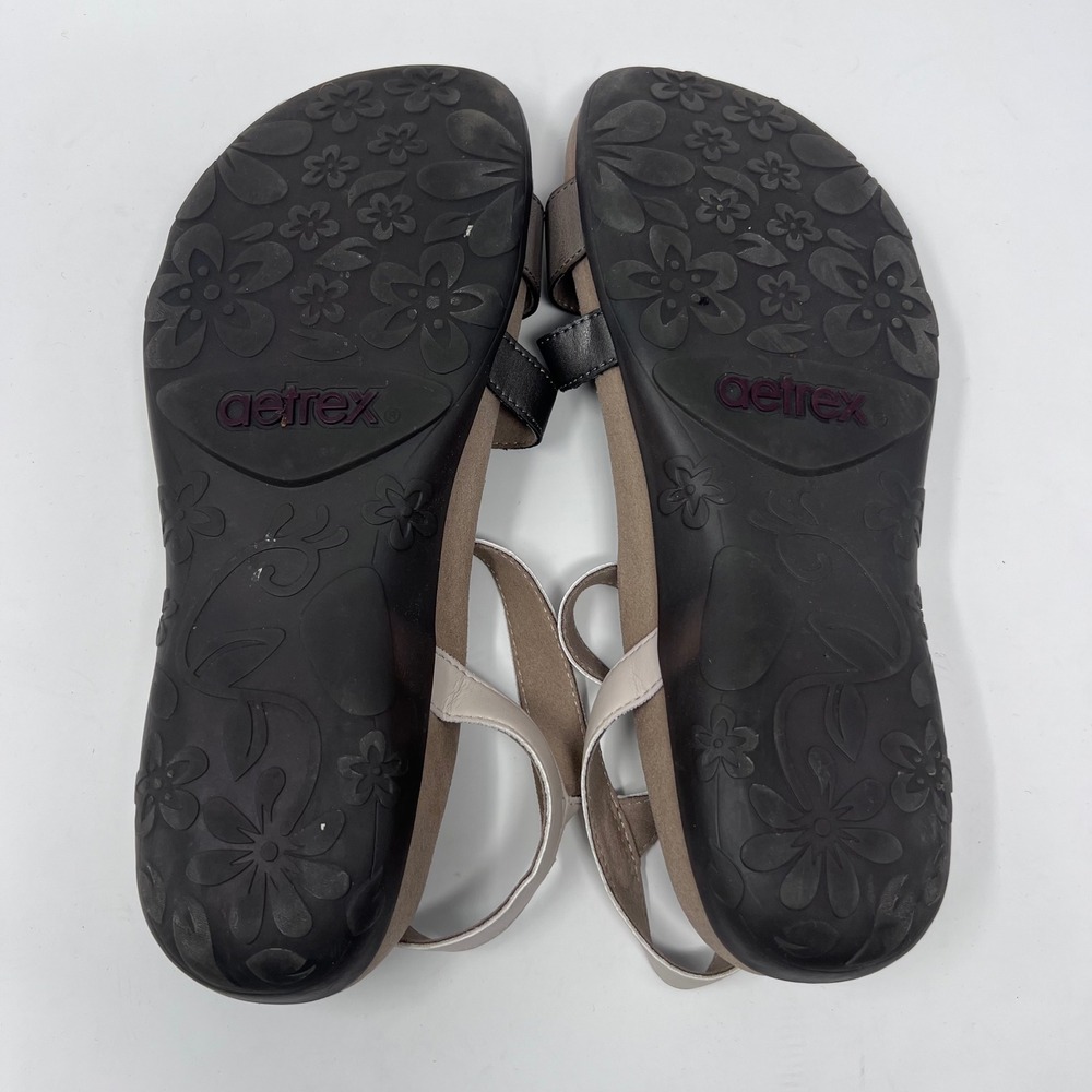 Aetrex Gabby Sandals Strappy Leather Womens 7.5-8 Grey Tan Orthotic Comfort - Picture 5 of 6